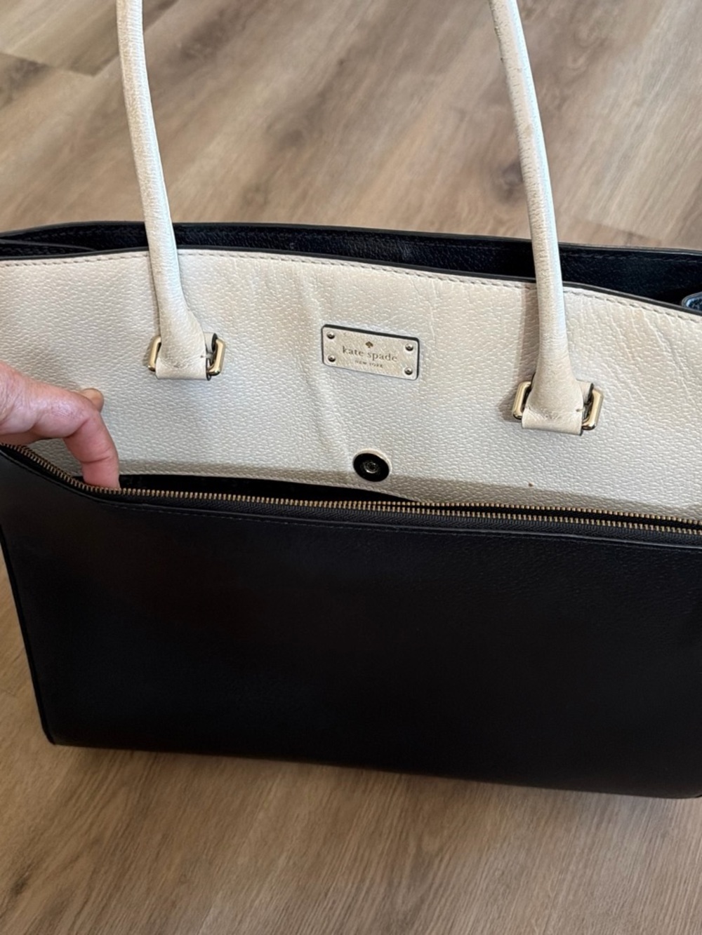 kate spade Black and White Pebbled Leather Two-Tone Tote